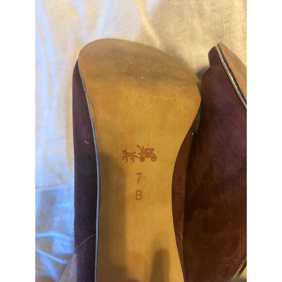 Coach Booties Size 7 B Burgundy Suede Heels Open Toes Adrianna - Picture 5 of 10